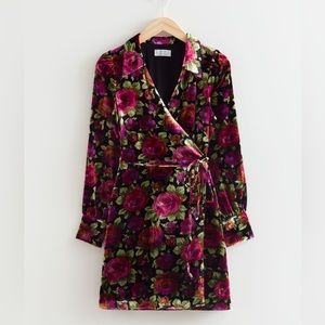 & Other Stories Velvet Floral Wrap Dress